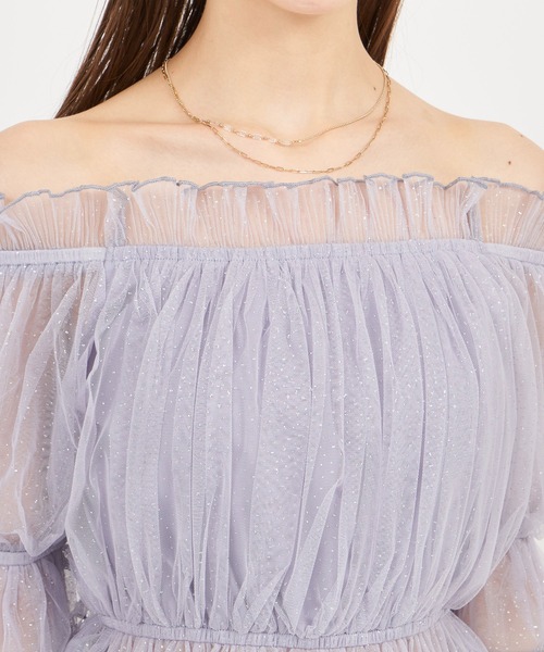 ROYAL PARTY（ロイヤルパーティー）の「ラメチュールオフショルトップス（Tシャツ/カットソー・レディース・イエロー/オフホワイト/グレー・FREE）」の13枚目の写真