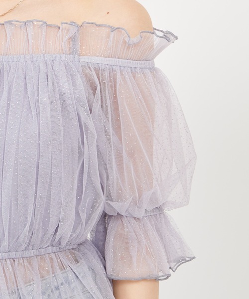 ROYAL PARTY（ロイヤルパーティー）の「ラメチュールオフショルトップス（Tシャツ/カットソー・レディース・イエロー/オフホワイト/グレー・FREE）」の14枚目の写真