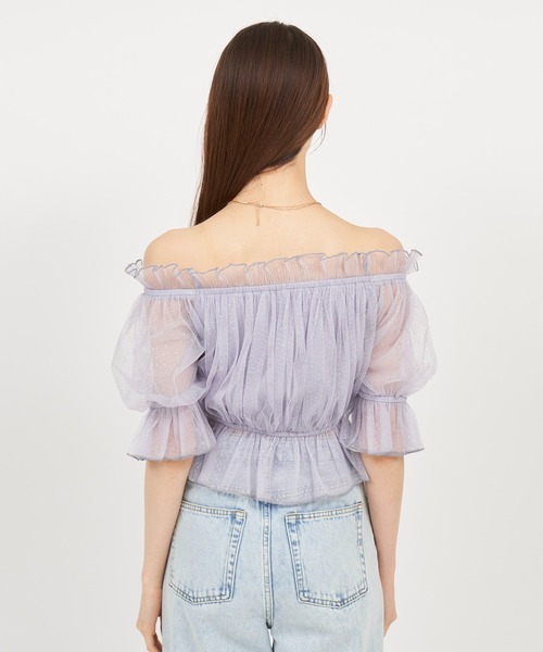 ROYAL PARTY（ロイヤルパーティー）の「ラメチュールオフショルトップス（Tシャツ/カットソー・レディース・イエロー/オフホワイト/グレー・FREE）」の17枚目の写真