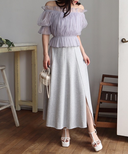 ROYAL PARTY（ロイヤルパーティー）の「ラメチュールオフショルトップス（Tシャツ/カットソー・レディース・イエロー/オフホワイト/グレー・FREE）」の12枚目の写真