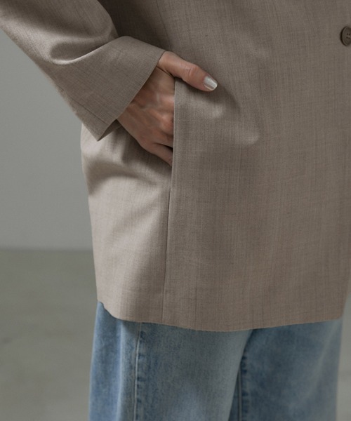 SALON adam et rope'（サロン アダム エ ロペ）の「ノーカラーオーバージャケット 無地/ストライプ【セットアップ対応】（ノーカラージャケット・レディース・チャコールグレー/グレー系その他・S/M）」の16枚目の写真