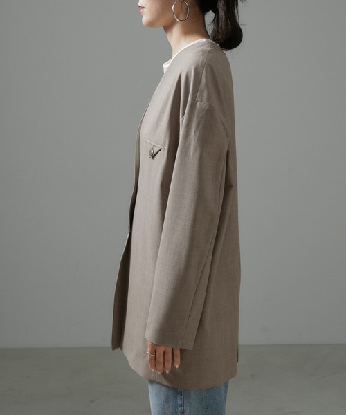 SALON adam et rope'（サロン アダム エ ロペ）の「ノーカラーオーバージャケット 無地/ストライプ【セットアップ対応】（ノーカラージャケット・レディース・チャコールグレー/グレー系その他・S/M）」の20枚目の写真