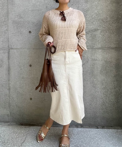 ketty cherie（ケティシェリー）の「チノ風スリットストレートスカート≪洗濯機で洗える≫（スカート・レディース・ブラウン/ベージュ・M）」の3枚目の写真