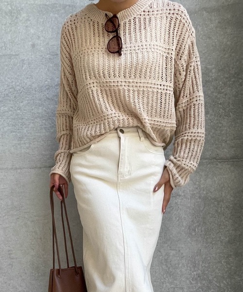 ketty cherie（ケティシェリー）の「チノ風スリットストレートスカート≪洗濯機で洗える≫（スカート・レディース・ブラウン/ベージュ・M）」の7枚目の写真