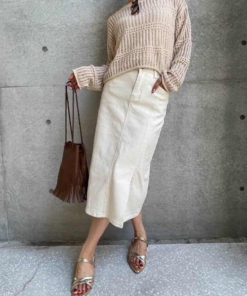 ketty cherie（ケティシェリー）の「チノ風スリットストレートスカート≪洗濯機で洗える≫（スカート・レディース・ブラウン/ベージュ・M）」の9枚目の写真