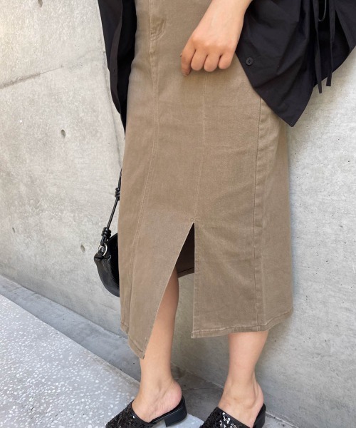 ketty cherie（ケティシェリー）の「チノ風スリットストレートスカート≪洗濯機で洗える≫（スカート・レディース・ブラウン/ベージュ・M）」の18枚目の写真