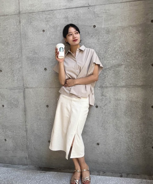 ketty cherie（ケティシェリー）の「チノ風スリットストレートスカート≪洗濯機で洗える≫（スカート・レディース・ブラウン/ベージュ・M）」の16枚目の写真