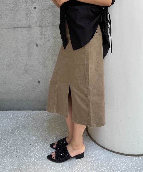 ketty cherie（ケティシェリー）の「チノ風スリットストレートスカート≪洗濯機で洗える≫（スカート・レディース・ブラウン/ベージュ・M）」の19枚目の写真