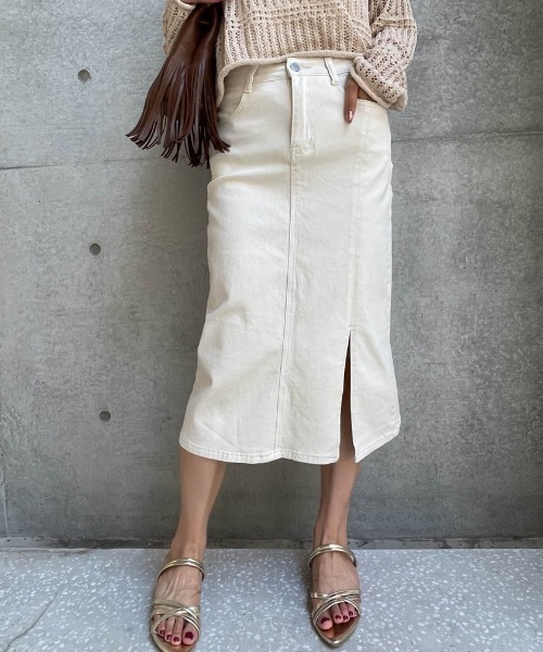 ketty cherie（ケティシェリー）の「チノ風スリットストレートスカート≪洗濯機で洗える≫（スカート・レディース・ブラウン/ベージュ・M）」の8枚目の写真