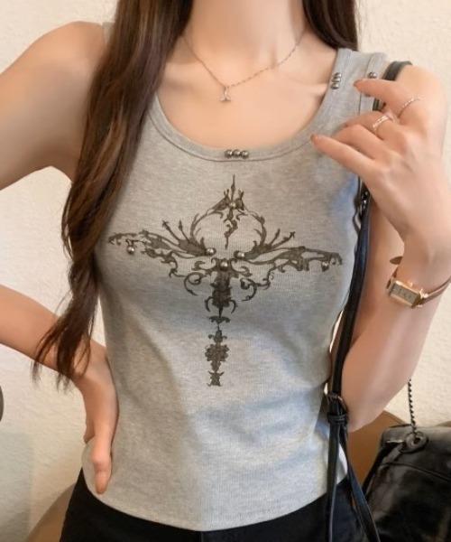 .KOM(ドットコム)の「A'GEM/9 × .kom 『.KOM/ドットケーオーエム』クロス柄タンク(タンクトップ・レディース・ブラック/グレー/ホワイト・FREE)」の3枚目の写真