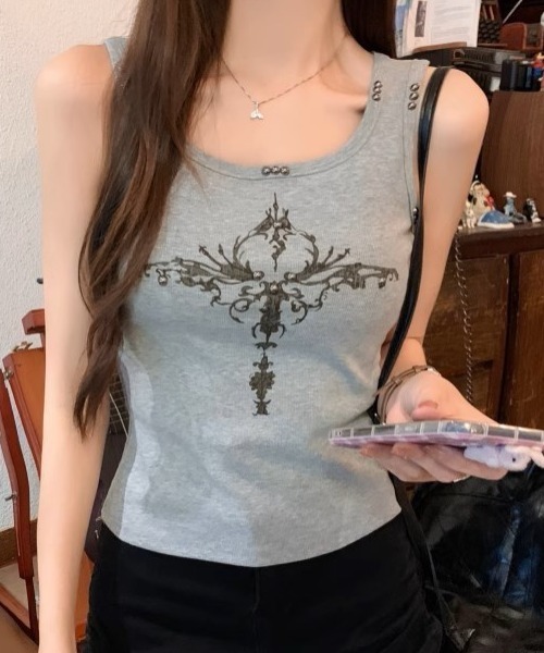 .KOM(ドットコム)の「A'GEM/9 × .kom 『.KOM/ドットケーオーエム』クロス柄タンク(タンクトップ・レディース・ブラック/グレー/ホワイト・FREE)」の18枚目の写真