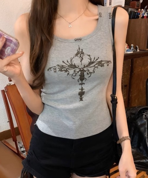 .KOM(ドットコム)の「A'GEM/9 × .kom 『.KOM/ドットケーオーエム』クロス柄タンク(タンクトップ・レディース・ブラック/グレー/ホワイト・FREE)」の21枚目の写真