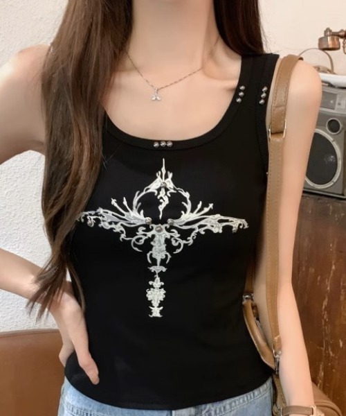 .KOM(ドットコム)の「A'GEM/9 × .kom 『.KOM/ドットケーオーエム』クロス柄タンク(タンクトップ・レディース・ブラック/グレー/ホワイト・FREE)」の11枚目の写真