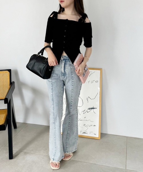 one after another NICE CLAUP(ワンアフターアナザーナイスクラップ)の「肩リボン2WAYニット(ニット/セーター・レディース・ブラック/グレー/ホワイト/ベージュ・FREE)」の14枚目の写真