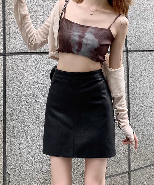 c.u.l(シーユーエル)の「レザーライク ミニスカート culw721(スカート・レディース・ブラック/アイボリー/カーキ・L/M)」の10枚目の写真