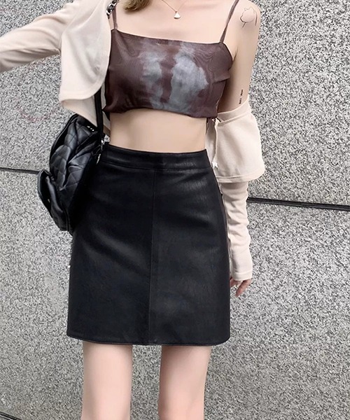 c.u.l(シーユーエル)の「レザーライク ミニスカート culw721(スカート・レディース・ブラック/アイボリー/カーキ・L/M)」の13枚目の写真