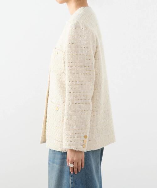 美品　マルティニーク　ツイード　ノーカラーコート　ノーカラーロングジャケット martinique ジャケット ノーカラージャケット ツイード