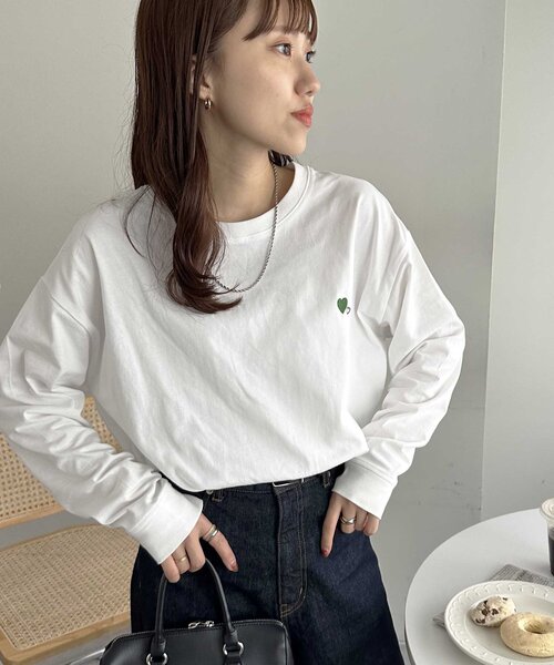 セール】【新色追加!/WEB限定】ハート刺繍ワンポイントロンT（Tシャツ
