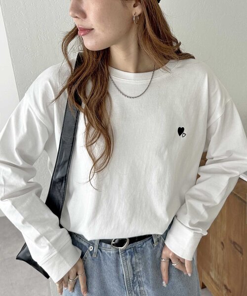 新色追加!/WEB限定】ハート刺繍ワンポイントロンT（Tシャツ/カットソー