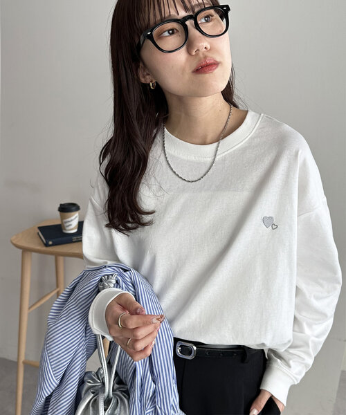 CATドット柄ワンポイントTシャツ＆ロングパンツSET