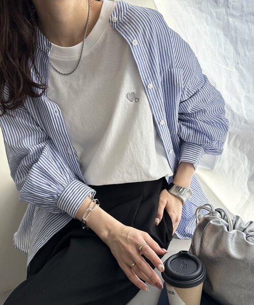 セール】【新色追加!/WEB限定】ハート刺繍ワンポイントロンT（Tシャツ