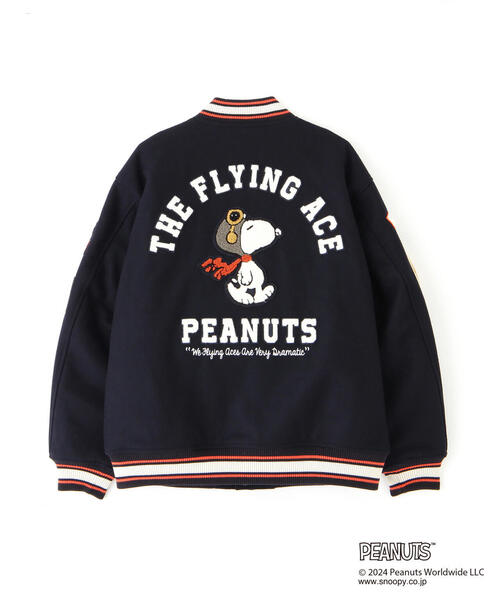 PEANUTS（ピーナッツ）の「《AVIREX × PEANUTS》STADIUM JACKET "FLYING ACE" / スタジアムジャケット "フライング エース" / ピーナッツ / アヴィレックス（スタジャン・メンズ・ネイビー・XX-LARGE/X-LARGE/LARGE/MEDIUM）」の3枚目の写真