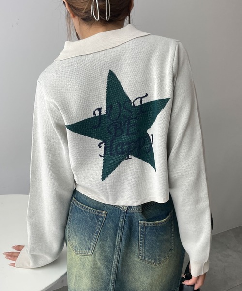 WEGO（ウィゴー）の「WEGO/WZIPスターモチーフニット（カーディガン/ボレロ・レディース・ネイビー/オフホワイト/ワイン・FREE）」の10枚目の写真