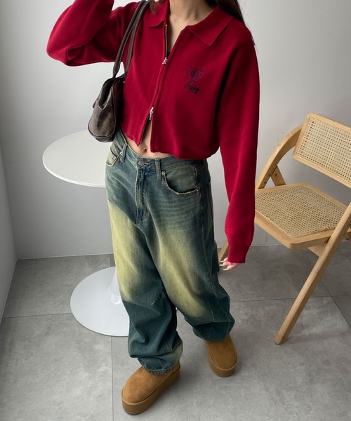 WEGO（ウィゴー）の「WEGO/WZIPスターモチーフニット（カーディガン/ボレロ・レディース・ネイビー/オフホワイト/ワイン・FREE）」の6枚目の写真