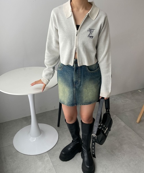 WEGO（ウィゴー）の「WEGO/WZIPスターモチーフニット（カーディガン/ボレロ・レディース・ネイビー/オフホワイト/ワイン・FREE）」の4枚目の写真