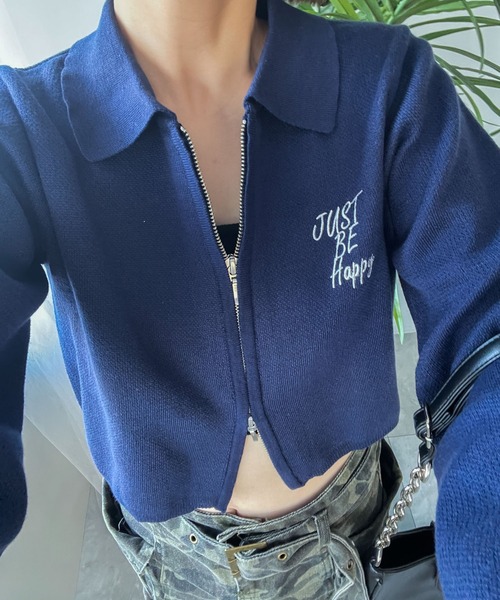 WEGO（ウィゴー）の「WEGO/WZIPスターモチーフニット（カーディガン/ボレロ・レディース・ネイビー/オフホワイト/ワイン・FREE）」の12枚目の写真