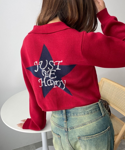 WEGO（ウィゴー）の「WEGO/WZIPスターモチーフニット（カーディガン/ボレロ・レディース・ネイビー/オフホワイト/ワイン・FREE）」の21枚目の写真