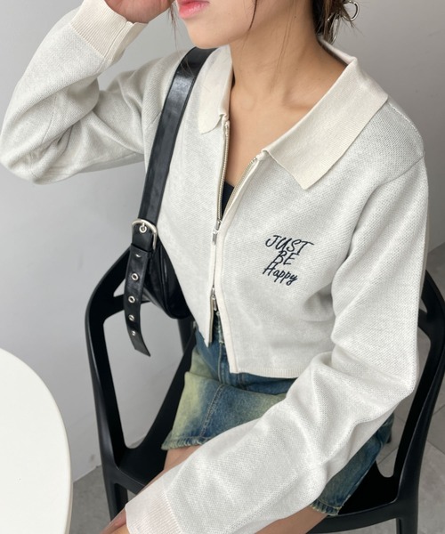 WEGO（ウィゴー）の「WEGO/WZIPスターモチーフニット（カーディガン/ボレロ・レディース・ネイビー/オフホワイト/ワイン・FREE）」の9枚目の写真