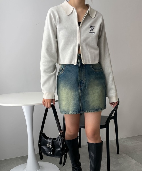 WEGO（ウィゴー）の「WEGO/WZIPスターモチーフニット（カーディガン/ボレロ・レディース・ネイビー/オフホワイト/ワイン・FREE）」の11枚目の写真