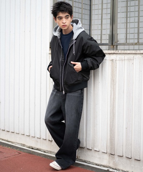 WEGO（ウィゴー）の「WEGO/パテッドフードMA-1（MA-1・メンズ・ブラック/カーキ・LARGE/MEDIUM）」の3枚目の写真