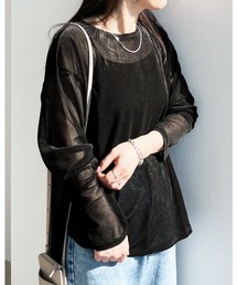 メッシュベロアヘンリーロンTシャツ
