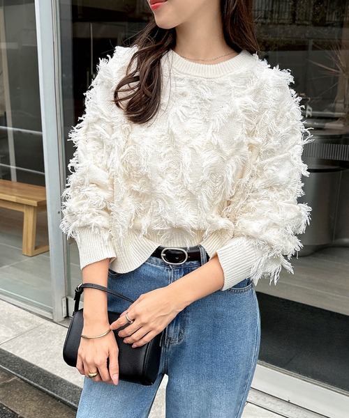 セール】カットフリンジ長袖ニットトップス（ニット/セーター）｜andme