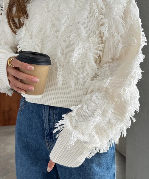 Drawer フリンジ付きアイボリー長袖ニット Drawer フリンジ付きアイボリー長袖ニット - メルカリ