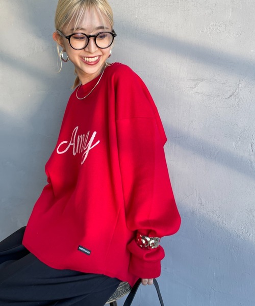 AMERICANA（アメリカーナ）の「[Americana×JEANS FACTORY/アメリカーナ×ジーンズファクトリー] 別注 AMEY ロゴデザインジャガードニット（ニット/セーター・レディース・レッド/アイボリー/チャコール/モカ・ONE SIZE）」の4枚目の写真