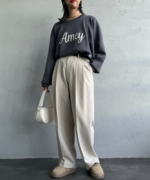 AMERICANA（アメリカーナ）の「[Americana×JEANS FACTORY/アメリカーナ×ジーンズファクトリー] 別注 AMEY ロゴデザインジャガードニット（ニット/セーター・レディース・レッド/アイボリー/チャコール/モカ・ONE SIZE）」の5枚目の写真