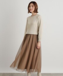 grove | 金ボタン付き片畦チュールドッキングワンピース(ワンピース)