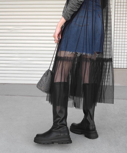 minia（ミニア）の「スニーカーソールロングブーツ ＜ インヒールストレッチ・ニットコンビ ＞（ブーツ・レディース・ブラック系1/ブラック系2・S/M/L）」の11枚目の写真