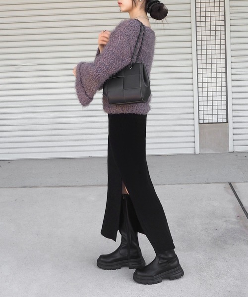 minia（ミニア）の「スニーカーソールロングブーツ ＜ インヒールストレッチ・ニットコンビ ＞（ブーツ・レディース・ブラック系1/ブラック系2・S/M/L）」の19枚目の写真