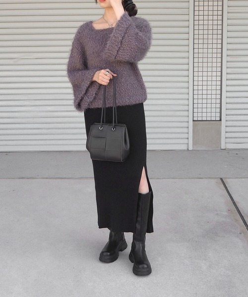 minia（ミニア）の「スニーカーソールロングブーツ ＜ インヒールストレッチ・ニットコンビ ＞（ブーツ・レディース・ブラック系1/ブラック系2・S/M/L）」の20枚目の写真