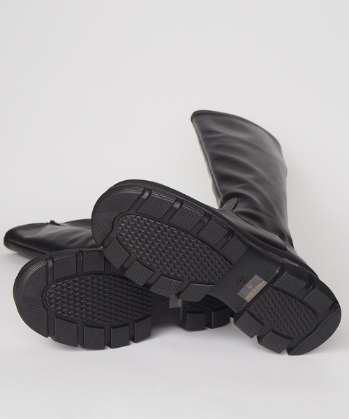 minia（ミニア）の「スニーカーソールロングブーツ ＜ インヒールストレッチ・ニットコンビ ＞（ブーツ・レディース・ブラック系1/ブラック系2・S/M/L）」の9枚目の写真