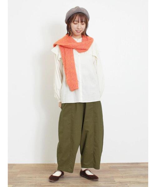 Samansa Mos2（サマンサ モスモス）の「【ハンドウォッシャブル】メランジリブマフラー（ストール/ショール・レディース・ブラウン/ベージュ/オレンジ・F）」の10枚目の写真