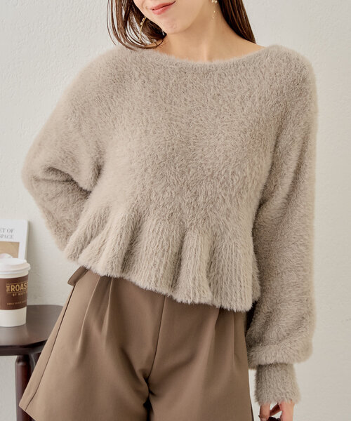 Chico（チコ）の「【2WAY】シャギーペプラムVニット（ニット/セーター・レディース・ピンク/グレイッシュベージュ/ブラック/アイボリー・FREE）」の13枚目の写真