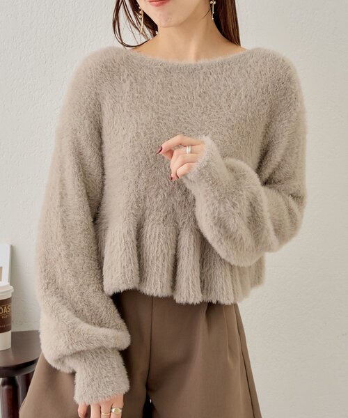 Chico（チコ）の「【2WAY】シャギーペプラムVニット（ニット/セーター・レディース・ピンク/グレイッシュベージュ/ブラック/アイボリー・FREE）」の14枚目の写真