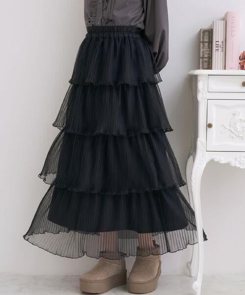 ems excite（エムズエキサイト）の「ティアードプリーツチュールSK（スカート・レディース・ブルー/ナチュラル/ブラック・FREE）」の2枚目の写真