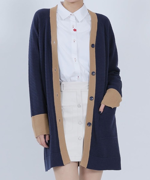 マリークワント　ロングカーディガン　ブラック MARY QUANT（マリークワント）の「アップリケバックロゴロング