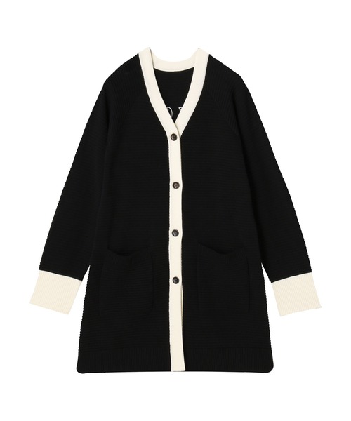 マリークワント　ロングカーディガン　ブラック MARY QUANT（マリークワント）の「アップリケバックロゴロング